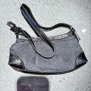 Y2K Black Denim and Embossed Leather Shoulder Bag